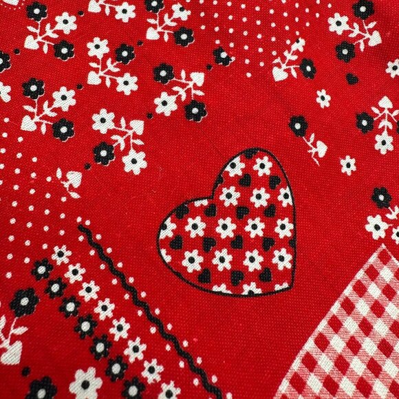 Vintage Handmade Reversible Tote Purse Top Handle Bag Blue Red Patchwork Floral - Picture 4 of 7